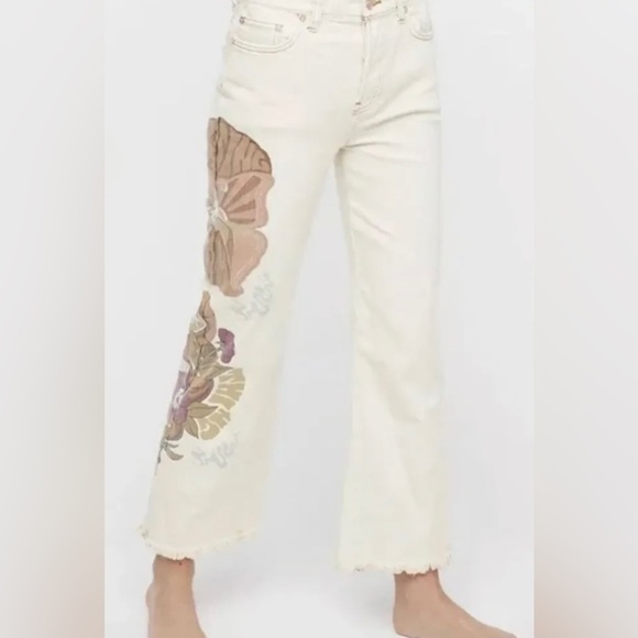 We the Free Rising Sun Psychedelic Boho Flower Power Graphic Cropped Jeans (27) - Picture 2 of 16